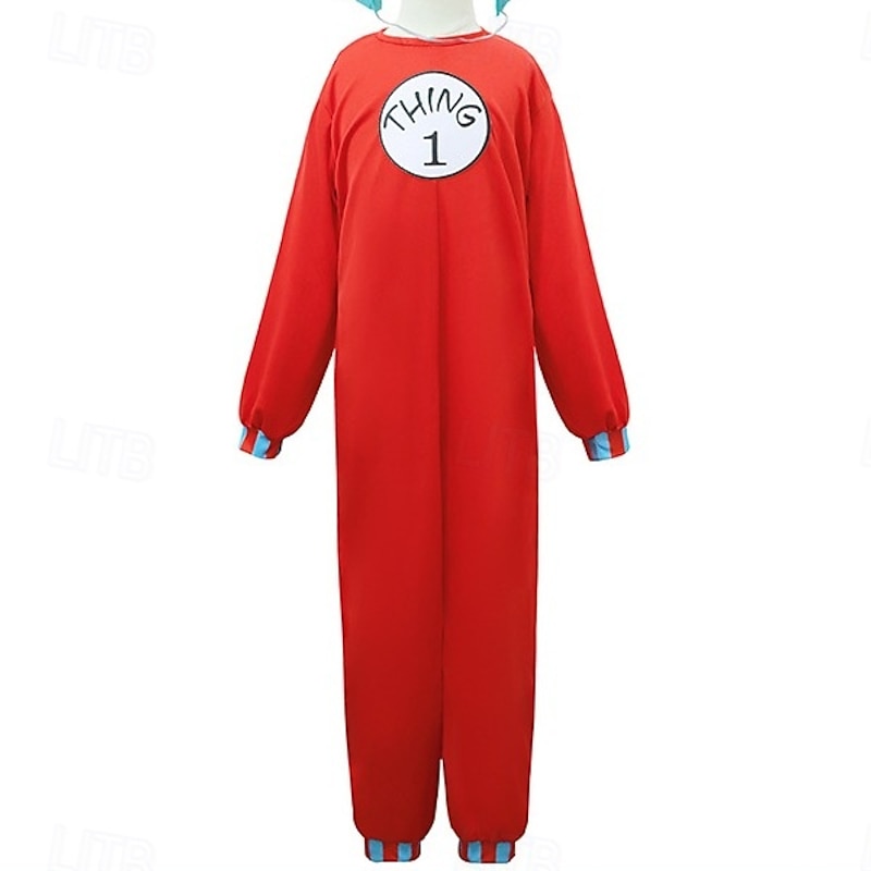 The Cat in the Hat Thing 1 Thing 2 Group Costume Jumpsuit Onesie Costume Storybook Characters Movie Cosplay for Boys Girls' Kid's Halloween Carnival World Book Day Performance Educational Dress Up2