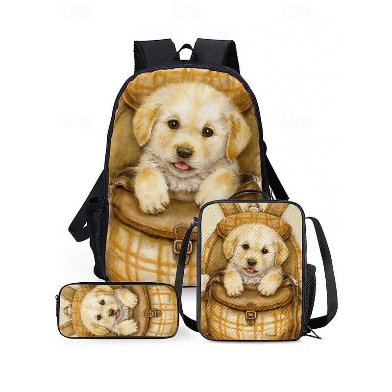 Kids' 3-Piece School Backpack Set with Cute Snow Leopard Print – Lightweight Waterproof Bookbag with Lunch Bag and Pencil Case for Boys and Girls, Ideal for Elementary Students  Use Kayomi Harai