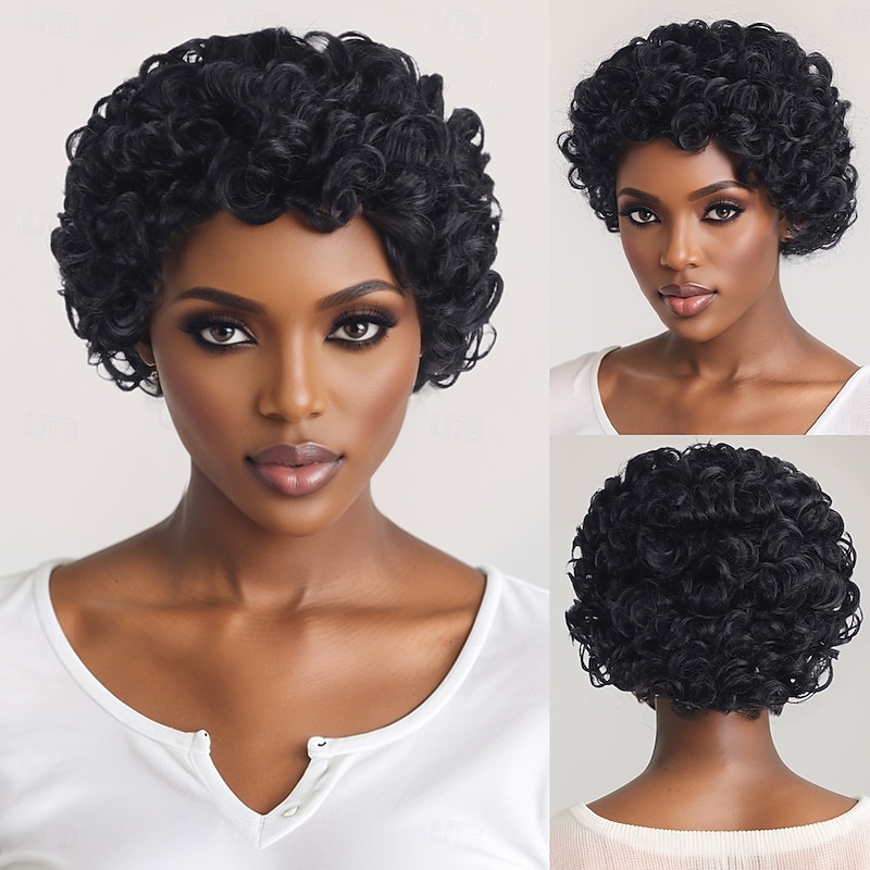 Synthetic Wig Jerry Curl Afro Curly Layered Haircut Asymmetrical Machine Made Wig 10 inch A1 Synthetic Hair Women's Cool Classic Adorable Multi-color