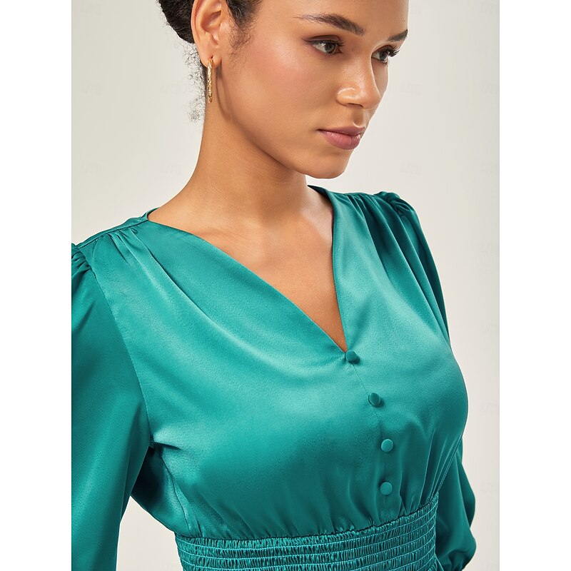 Elegant Lake Green Satin Cinched Blouse4
