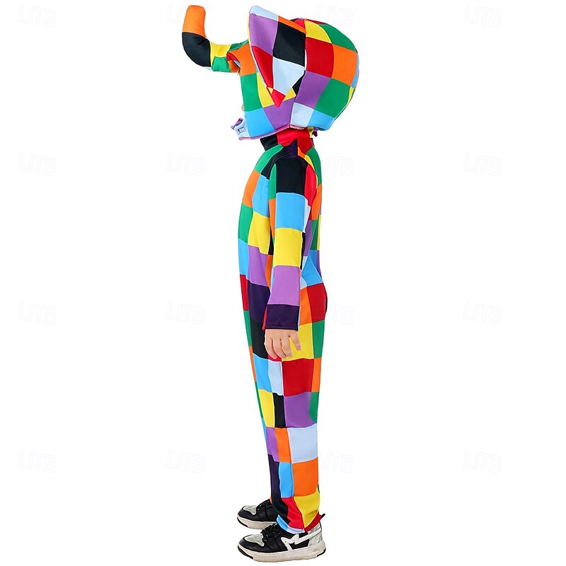 Elmer the Patchwork Elephant Elmer Jumpsuit Onesie Costume Storybook Characters Movie Cosplay for Boys Girls' Kid's Halloween Carnival World Book Day Performance Educational Dress Up4
