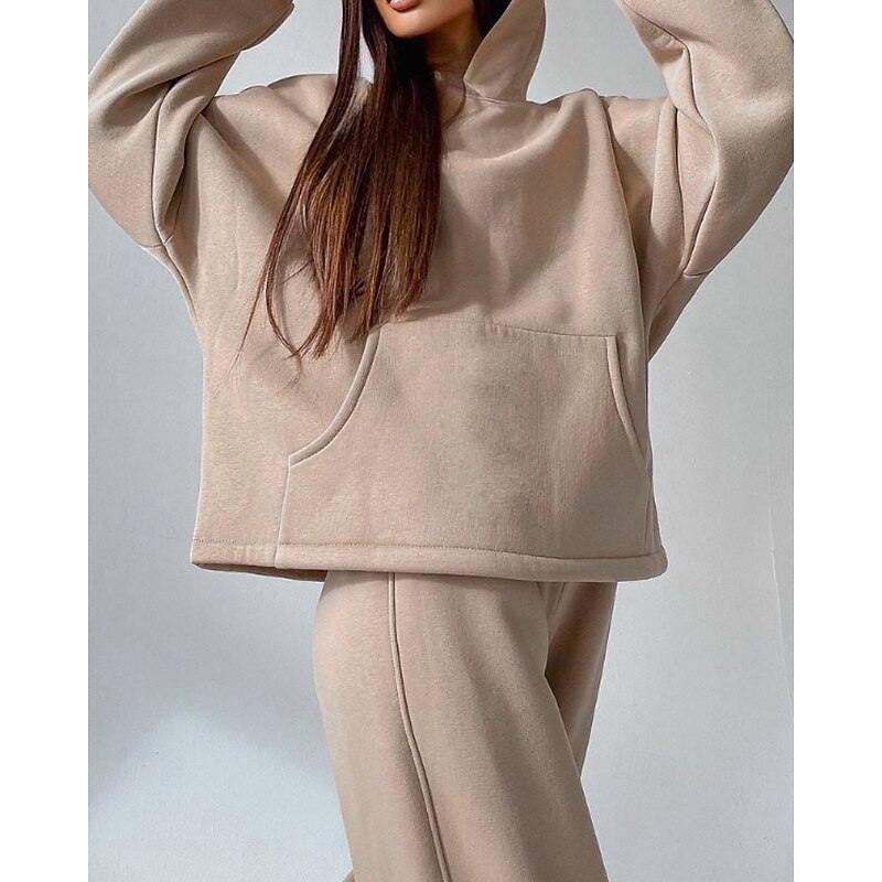 Women's Tracksuit Sweatpants Wide Leg Pants Lace Pocket Solid Colored Clothing Suit Fall Black White Gym Athleisure Running Thermal Warm Windproof Long Sleeve Sport Activewear Stretchy Regular Fit2