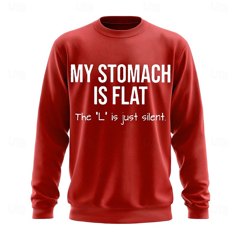 My Stomach Is Flat 'L' Silent Pun Men's Graphic Long Sleeve Sweatshirt