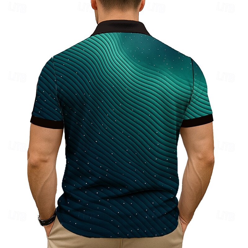 Men's Striped Waves Abstract Polo Short Sleeve Polo Collar Business Casual Daily Sports & Outdoor Athleisure Casual Daily 3D Print Buttons Summer Green3