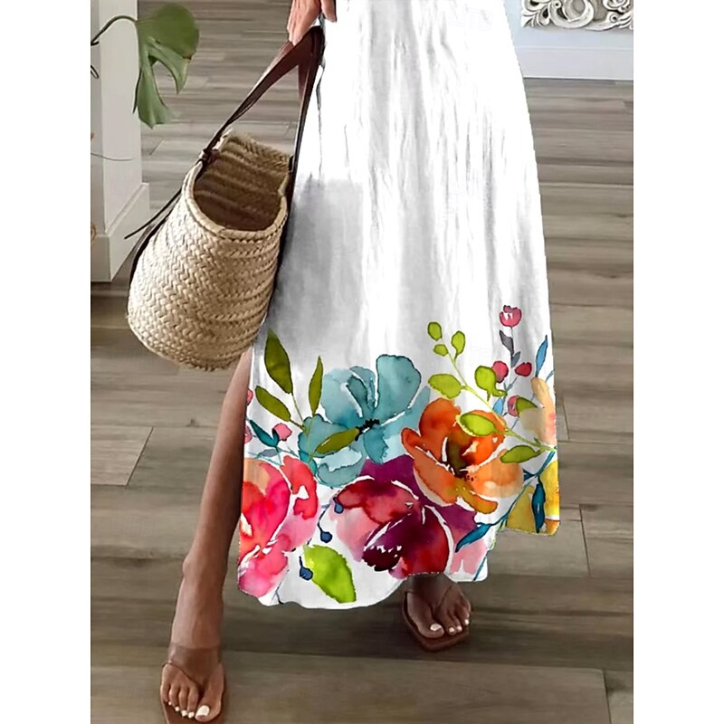 Women's Maxi Dress Casual Dress Sundress A Line Dress Elegant Vacation Casual Holiday Beach Regular Fit Ombre Floral Graphic Short Sleeve V Neck White Summer Spring3