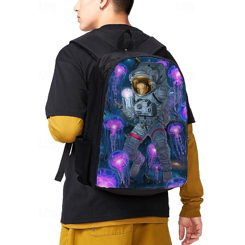 3-Piece Space Astronaut School Backpack Set with Jellyfish Print – Includes Lunch Bag & Pencil Case – Stylish Galaxy Design for Kids, Teens and Students, Ideal for School and Travel Vincent Hie