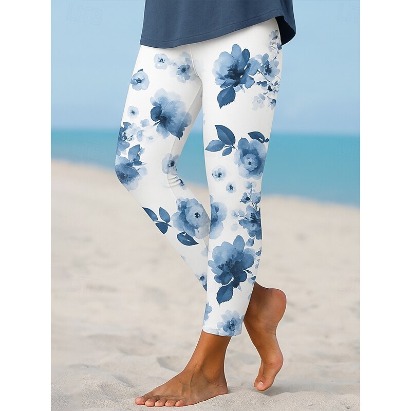 Women's Leggings Elegant Vacation Vintage Ankle-Length High Waist Floral Graphic 3D Print Quick Dry Breathability Soft Stretchy Outdoor Home Causal Black Blue Purple Green Fall Regular Fit