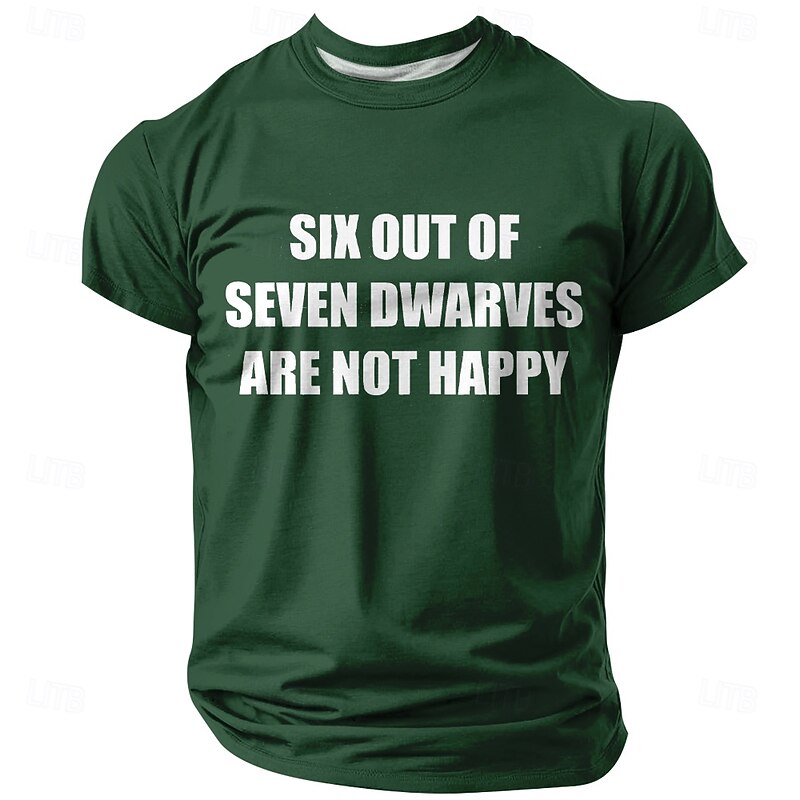 Men's Funny Pun T-Shirt - Six Out of Seven Dwarves Are Not Happy Quote Short Sleeve Graphic Tee2