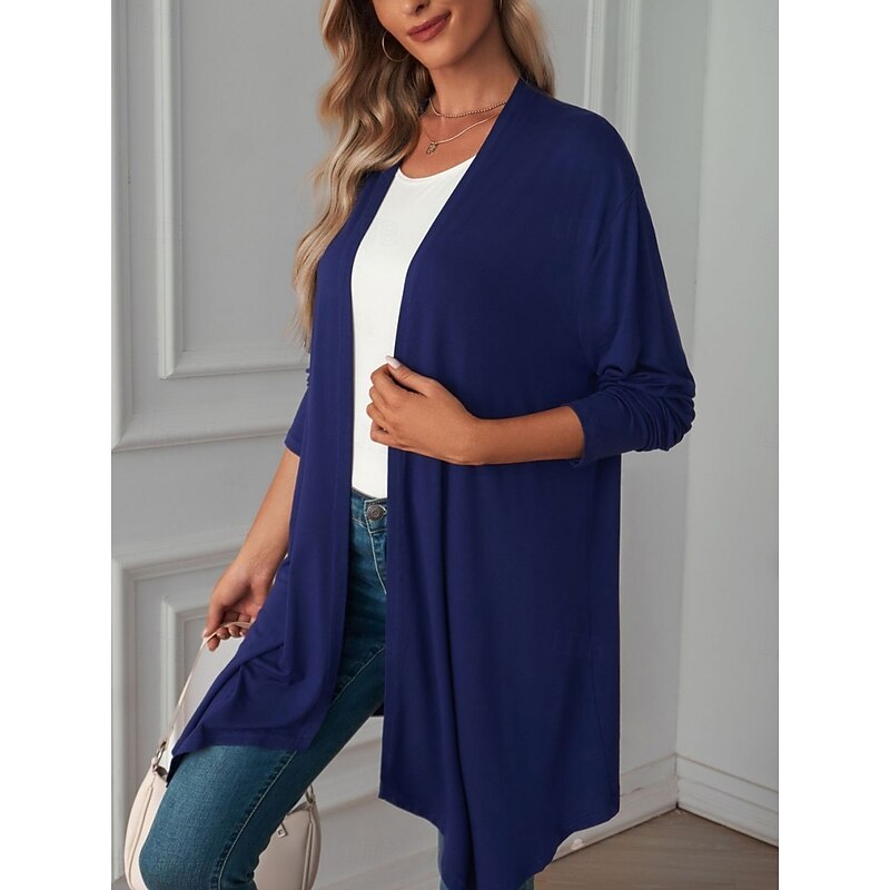 Women's Casual Jacket Breathable Comfortable Oversized Casual Plain Vacation Street Casual Daily Wear Open Front Long Collarless Regular Fit 3/4 Length Sleeve Outerwear White Pink Wine Summer Spring3