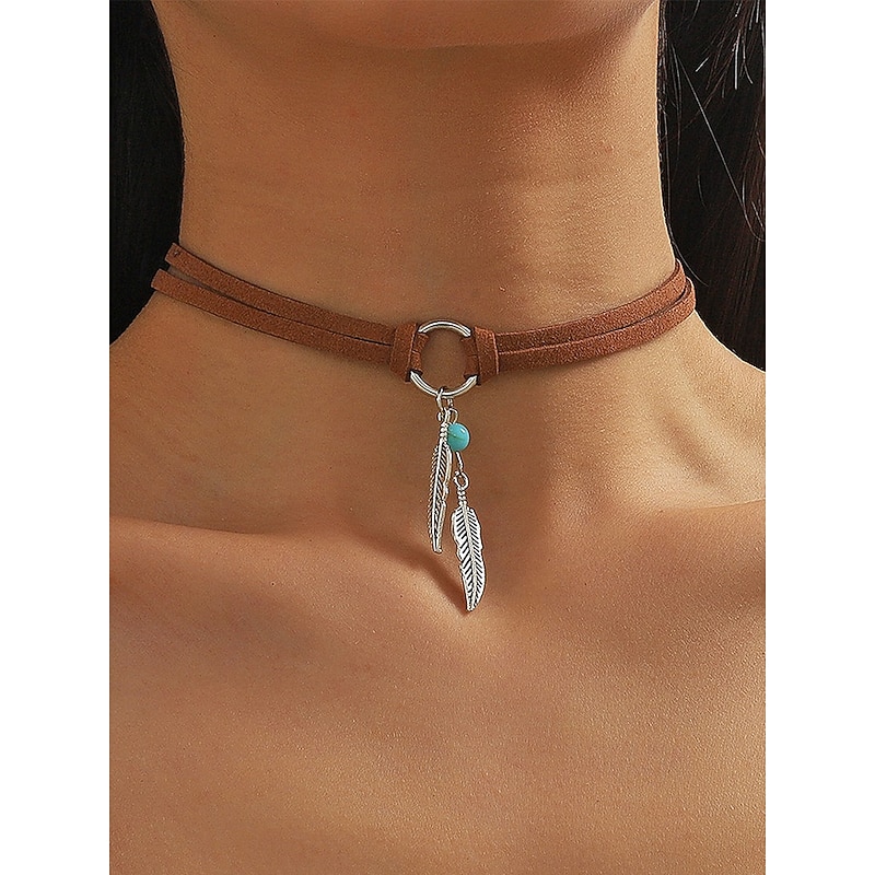 Women's Boho Feather Charm Choker Necklace – Faux Suede Leather Strap with Turquoise Bead, Adjustable Festival Jewelry for Free-Spirited Teens & Adults, Ideal for Summer Outings, Concerts2