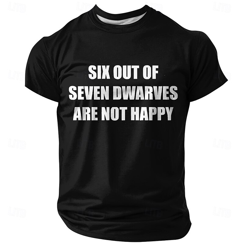 Men's Funny Pun T-Shirt - Six Out of Seven Dwarves Are Not Happy Quote Short Sleeve Graphic Tee4