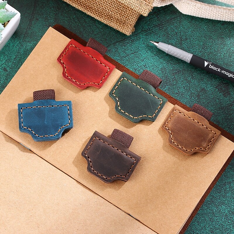 Genuine Leather Magnetic Pen Clip, Handmade Vintage Crazy Horse Leather Pen Holder, Strong Magnetic Notebook Bookmark Pen Loop for Journal, Planner, Diary2