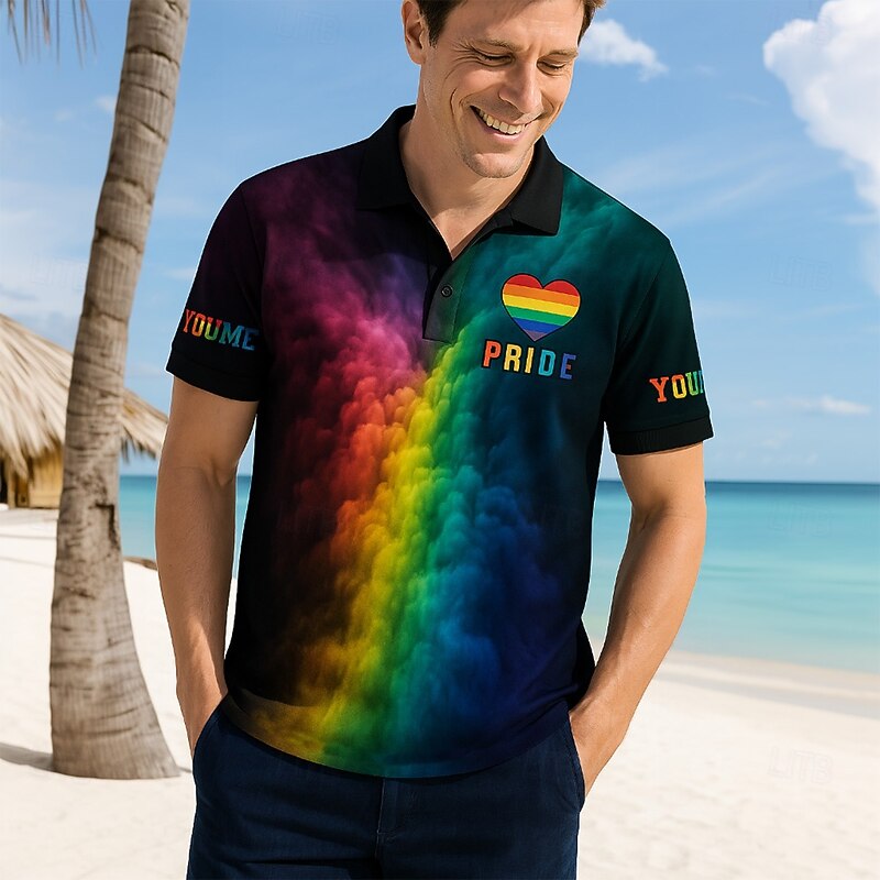 Pride Month Men's Rainbow Polo Short Sleeve Polo Shirts Polo Collar Casual Festival Buttons Summer Rainbow
