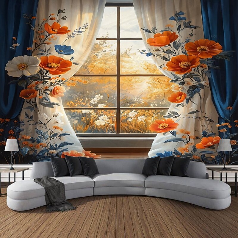 Window Flowers Flowers Plants Landscape Tapestry Decorative Art Carpet Curtain Hanging Home Bedroom Living Room Decoration4