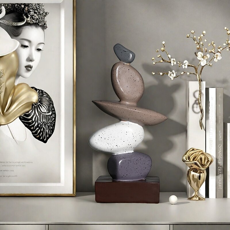 Resin Feng Shui Decor Ornament, 'Rolling Stone Brings Luck' Modern Entryway Figurine, Minimalist Home Decor Sculpture, Housewarming Gift for Living Room or Office3