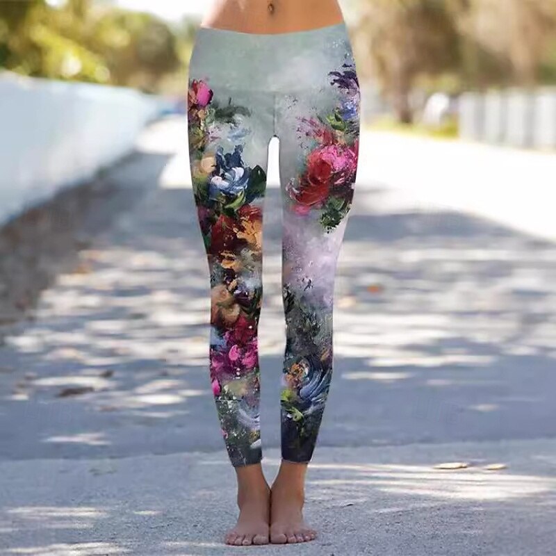 Women's Slacks Leggings Cozy Leggings Streetwear Casual Full Length Natural Flower Elastic Waist Print Comfy Outdoor Comfortable Street Holiday Weekend Navy Black White Pink Fall Regular Fit