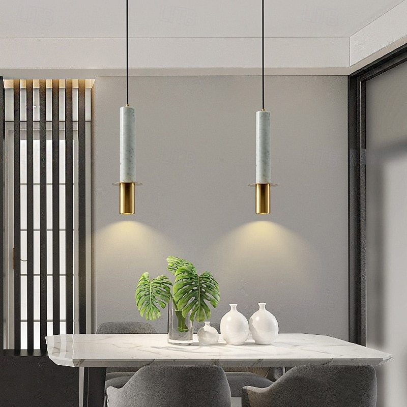 Modern Led Pendant Light Nordic Long Tube Hanging Lamp Marble Chandelier Minimalist Creative Ceiling Lamp Art Decor Lighting Fixture for Dining Room Kitchen Island3