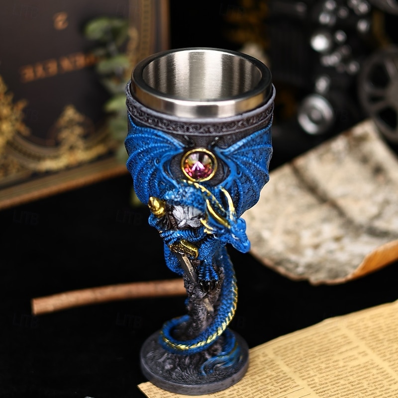 Vintage 3D Dragon Warrior Wine Glass, Dragon Warrior Cocktail Cup,Stainless Steel Resin Unique Fantasy Dragon Sculpted Tumbler3