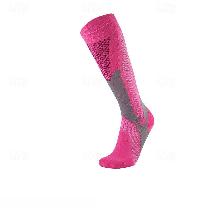 1 Pair Women's Compression Socks Hiking Socks Running Socks Ski Socks Sports Socks Breathable Anti Blister Compression Sweat-Wicking Outdoor Over The Calf Patchwork Nylon Black White Orange for Ski2