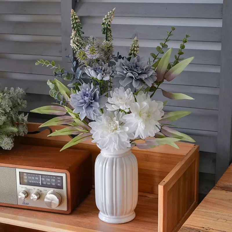 1 Bundle Artificial Dahlia Flower Bouquet, Fake Greenery Wedding Decoration, Realistic Faux Floral Arrangement for Home, Event, Party Centerpiece