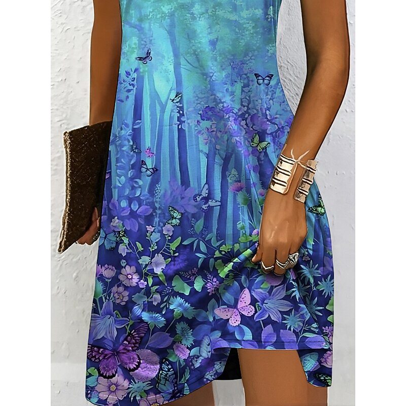 Women's Mini Dress T Shirt Dress Tee Dress Sundress A Line Dress Vacation Casual Beach Beach Regular Fit Ombre Floral Graphic Short Sleeve V Neck Yellow Red Blue Purple Summer3