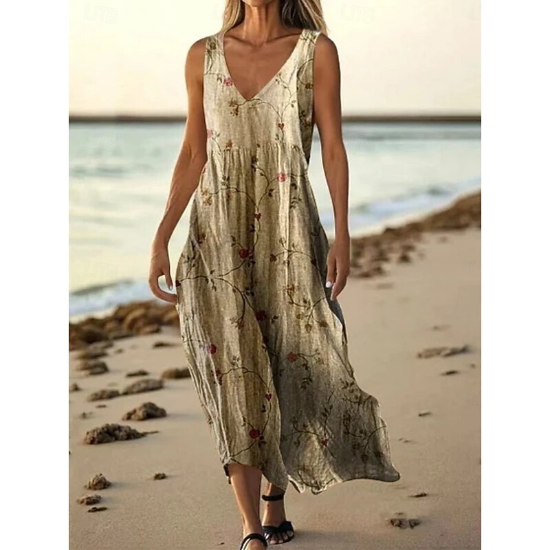 Women's Long Dress Maxi Dress Casual Dress Tank Dress Summer Dress Vintage Daily Holiday Beach Regular Fit Floral Sleeveless V Neck Royal Blue Blue Dark Green Light Purple Summer3