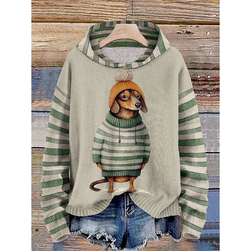 Women's Pullover Hoodie Sweatshirt Dog Striped Casual Long Sleeve Hooded Regular Tops Street Dailywear Black Red Blue Orange Green Fall Winter4
