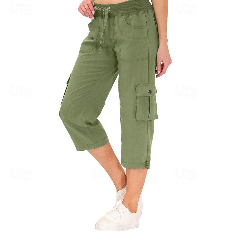 Women's Cargo Pants Capri Pants Slacks Streetwear Casual Calf-Length Natural Plain Pocket Elastic Drawstring Design Comfy Outdoor Vacation Holiday Daily Wear Light Gray Light Brown Light Sky Blue