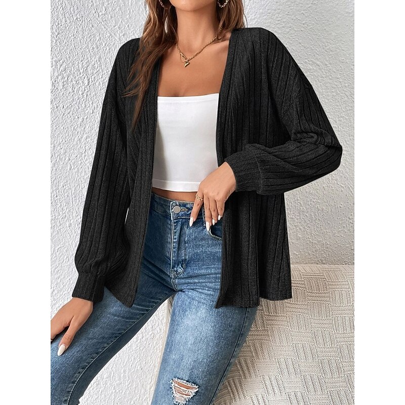 Women's Casual Jacket Breathable Comfortable Oversized Casual Plain Vacation Street Casual Daily Wear Open Front Regular Collarless Regular Fit Long Sleeve Outerwear Black Summer Spring4