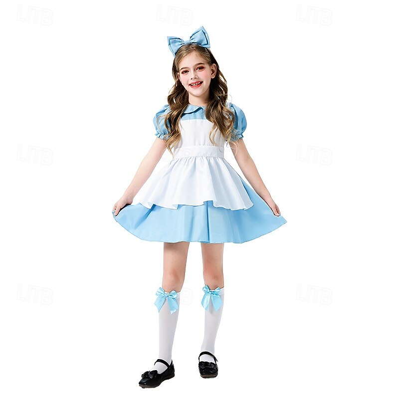 Alice in Wonderland Fairy Tale Alice Dress Costume Storybook Characters Sweet Lolita Movie Cosplay for Girls' Kid's Halloween Carnival World Book Day Performance Educational Dress Up School Event3