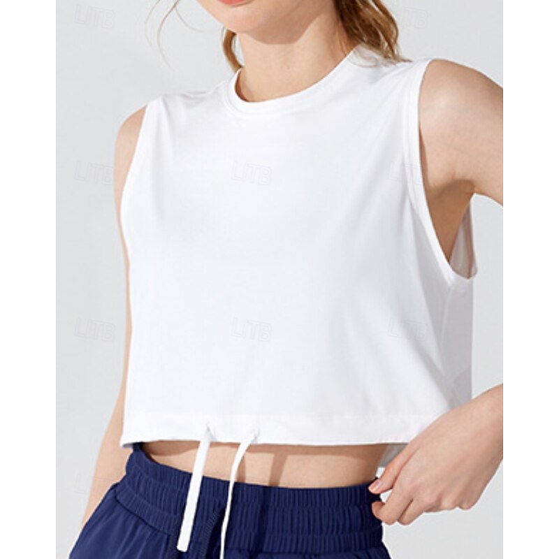 Women's Running Tank Top Drawstring Lightweight Sleeveless Top Solid Colored UPF 50 Sun Protection Quick Dry Wick Moisture Pilates Running Yoga Sportswear Activewear Light Yellow Black White2