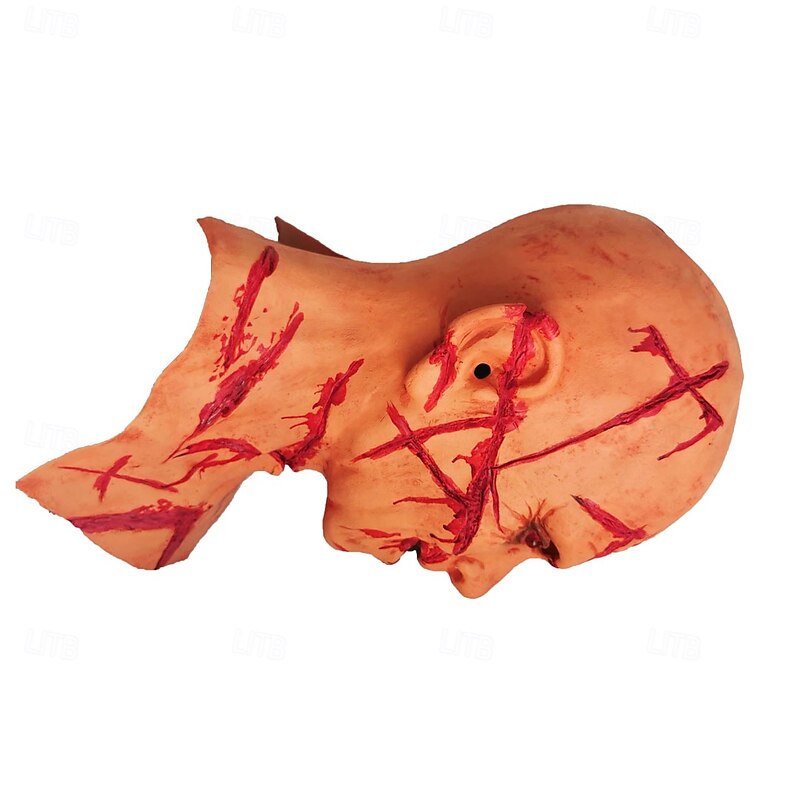 Halloween Bald Scarred Mask For Adults Realistic Scary Costumes Latex Face Mask, Bloody Scars Horror Mask, Creepy Haunted House Party Prop4