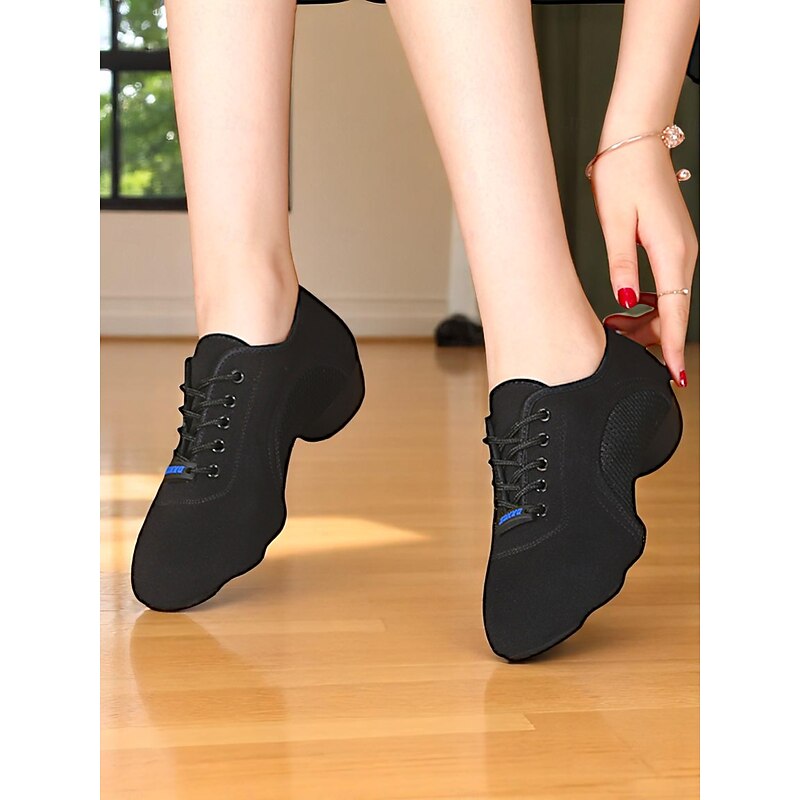 Women's Black Lace-Up Dance Sneakers - Breathable Lightweight Jazz and Fitness Practice Shoes for Latin and Ballroom Training2