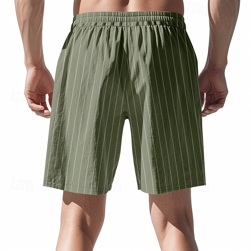 Men's Shorts Linen Shorts Summer Shorts Beach Shorts Pocket Drawstring Elastic Waist Stripes Comfort Breathable Short Vacation Holiday Beach Hawaiian Boho Black White3