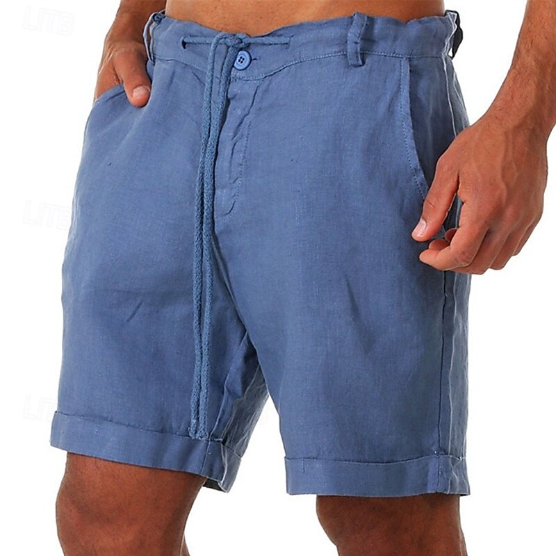 Men's Shorts Linen Shorts Summer Shorts Beach Shorts Drawstring Straight Leg Plain Breathable Knee Length Casual Daily Holiday Fashion Classic Style Black White2