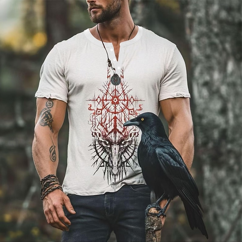 Men's T Shirt Henley Shirt Short Sleeve Streetwear Designer Retro Vintage Street Casual Daily Summer Spring White Henley Henley T-Shirt