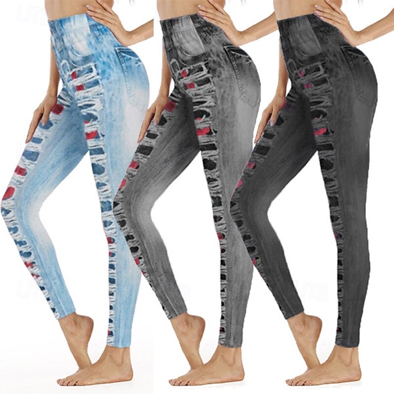 Women's Slacks Leggings Cozy Leggings Streetwear Casual Full Length Natural Flower Elastic Waist Print Comfy Outdoor Comfortable Vacation Going out Grey Black Blue Fall Regular Fit