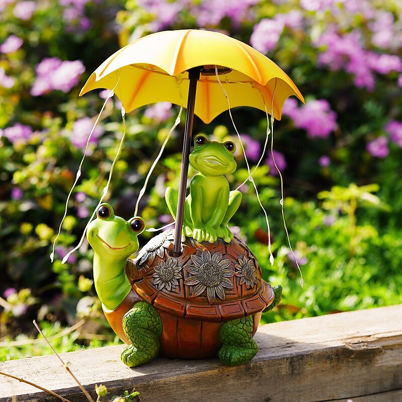 1 Pc Outdoor Waterproof Solar Turtle Carrying Umbrella Frog Decorative Lamp Courtyard Garden Park Lawn Path Resin Statue Lamp Landscape Observation Lights4
