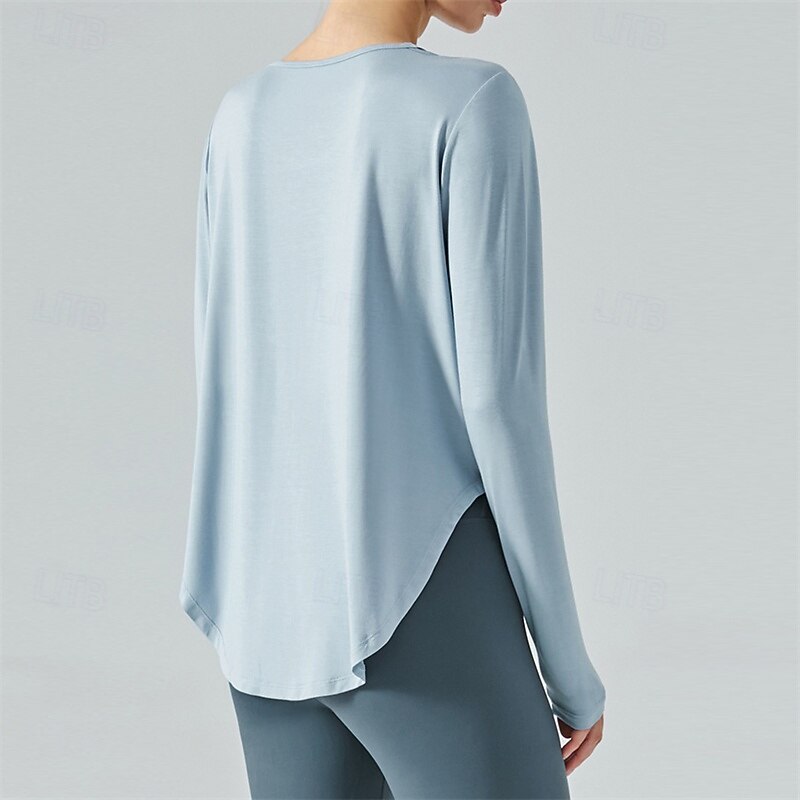 Women's Sports shirts Crew Neckline Skin Friendly Breathable Loose Long Sleeve Sports Solid Color Top For Pilates Dance Zumba Activewear2