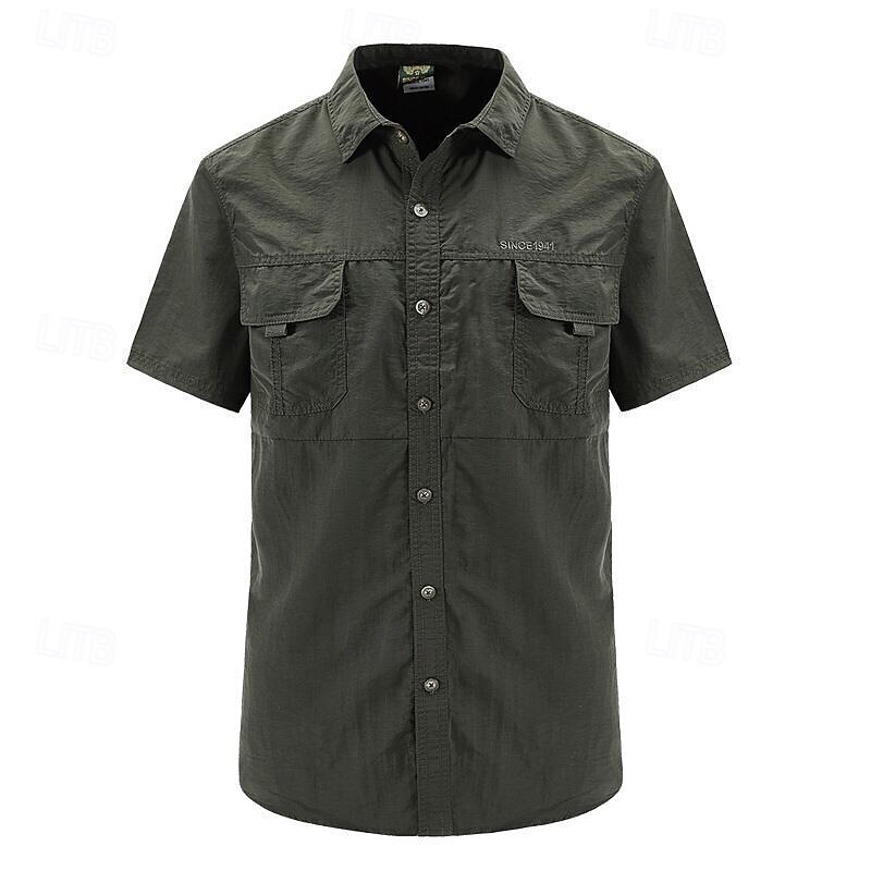 Men's Hiking Shirt Hiking top cargo shirt Short Sleeve Turndown Top Outdoor Waterproof Quick Dry Elastic Breathable Nylon Army Green Khaki Grey Tennis Golf Running4
