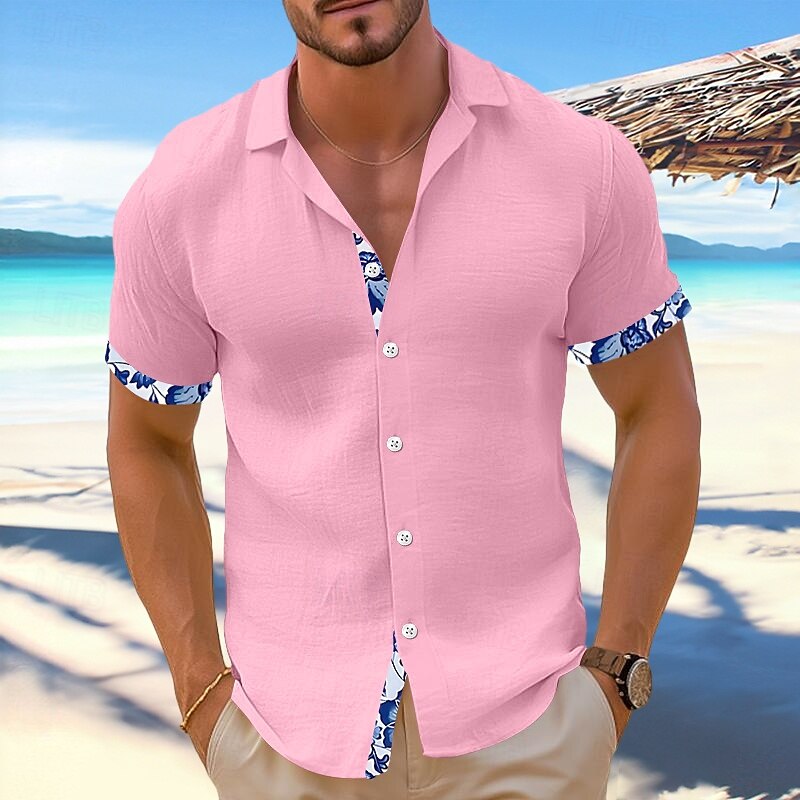 Men's Shirt Linen Shirt Summer Shirt Beach Wear Plain Vacation Casual Black White Pink Blue Short Sleeves Lapel Summer Spring & Summer Clothing Apparel3