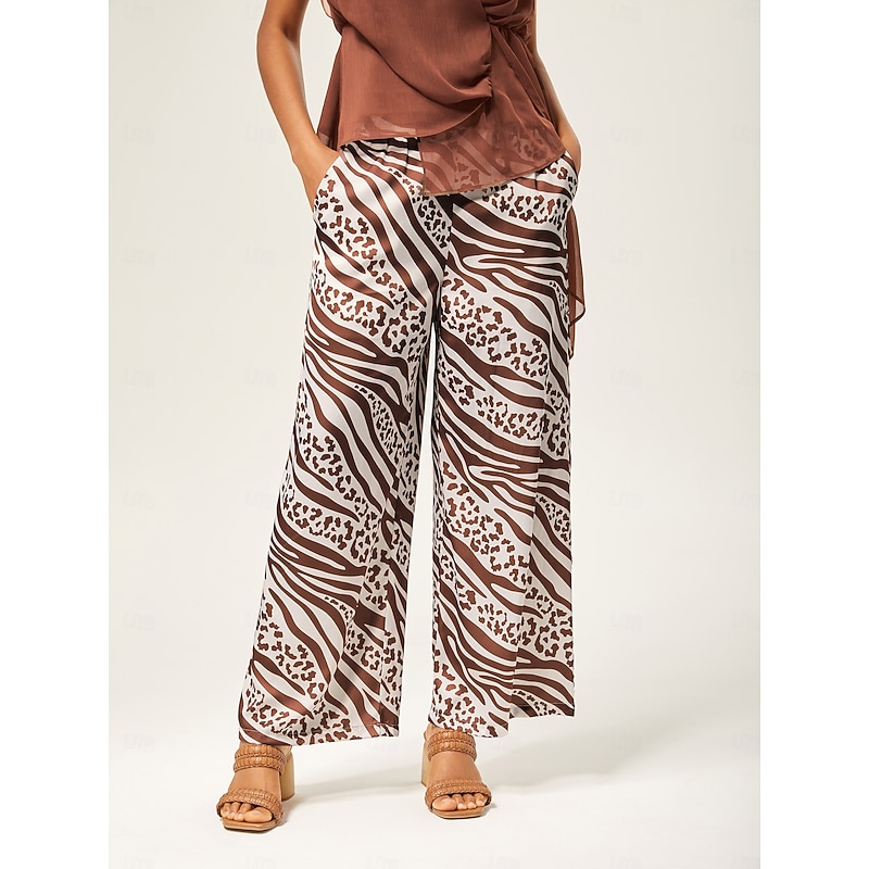 Elastic Waist Animal Print Wide-Leg Pants4