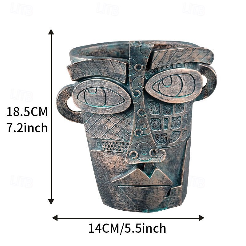 Brutalist Abstract Beauty Face Flower Pot, Bronze Resin Planter, Artistic Human Face Sculpture for Home Garden Patio Decor2