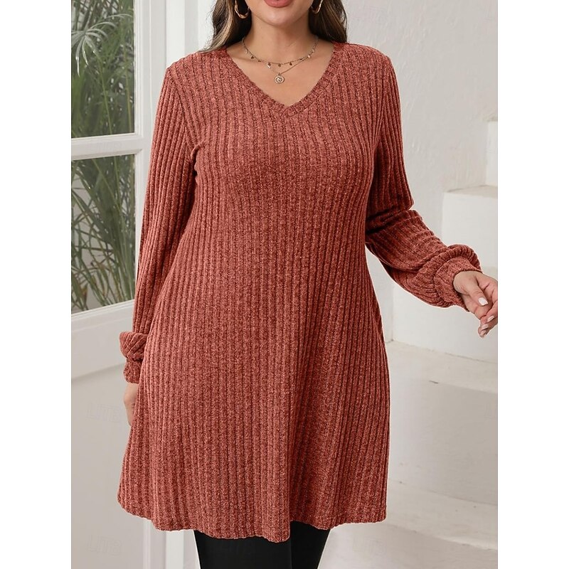Women's Mini Dress Sweater Dress Casual Casual Regular Fit Plain Long Sleeve V Neck Black Brown Green Gray Fall Winter
