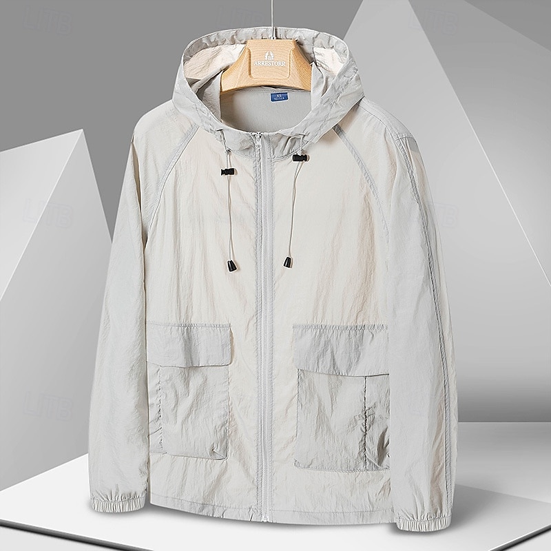 Men's Women's Unisex Running Jacket Outdoor Jacket Cargo Jacket Pocket Full Zip Long Sleeve Outerwear Athletic Solid Colored Sun Protection Quick Dry Lightweight UV Cooling Tennis Golf Running