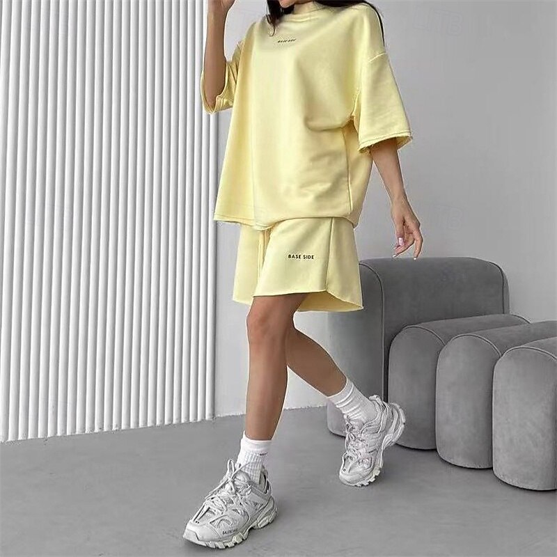 Women's Tracksuit Sweatsuit Activewear Set Pocket Letter Clothing Suit Summer Black White Gym Workout Sports Quick Dry Soft Breathable Short Sleeve Sport Activewear Micro-elastic Regular Fit