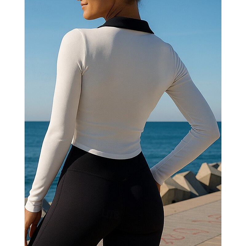 Women's Running Top Running Shirt Long Sleeve Tee Tshirt Color Block Spandex Quick Dry Lightweight Elastic Breathable Tennis Golf Running Sportswear Activewear White Blue Apricot2