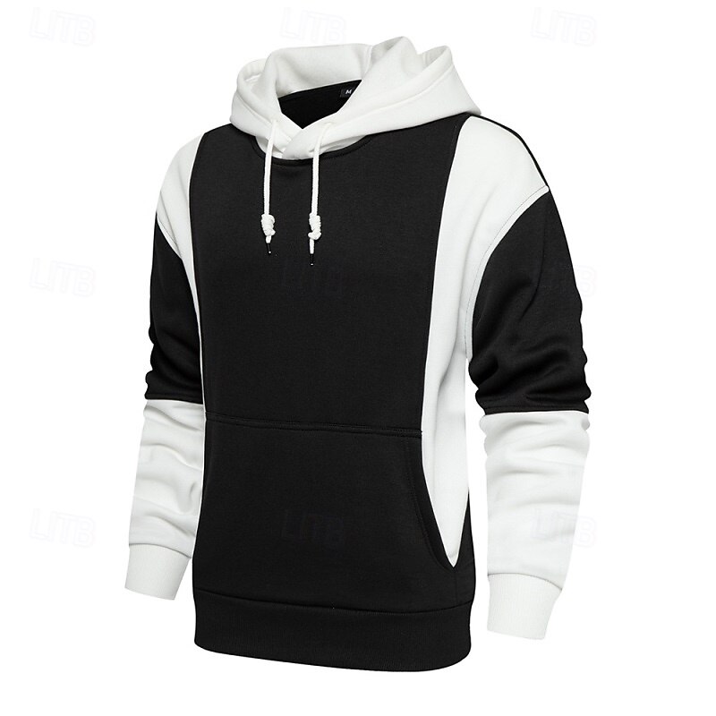 Men's Hoodie Pullover Hoodie Sweatshirt Black And White Red & Black White + Light Grey Hooded Color Block Pocket Color Block Sports & Outdoor Daily Holiday Streetwear Cool Sportswear Spring &  Fall3