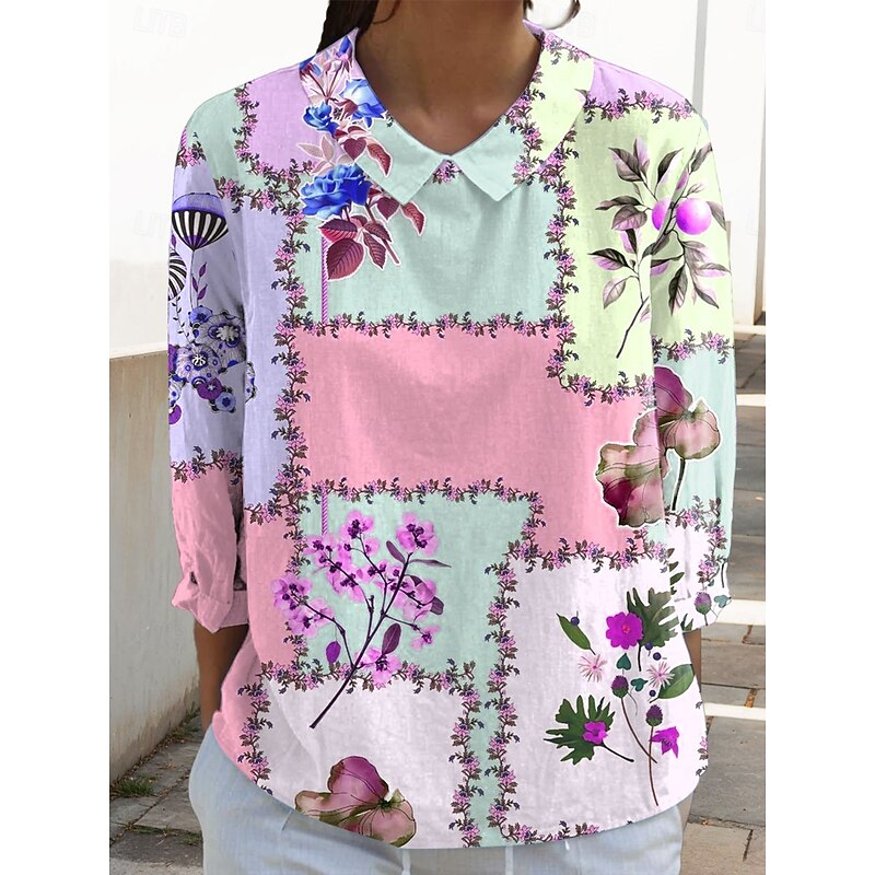 Women's Blouse Long Sleeve Peter Pan Collar Casual Floral Graphic Geometric Daily Stylish Collar Regular Tops Daily Print Yellow Pink Blue Spring Fall3