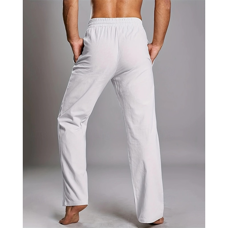 Men's Linen Pants Trousers Summer Pants Beach Pants Pocket Elastic Waist Drawstring Plain Comfort Breathable Vacation Daily Holiday Hawaiian Boho Dark Brown ArmyGreen4